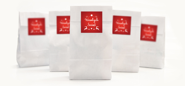 Torebki papierowe białe Czerwone w Renifery, 5 szt